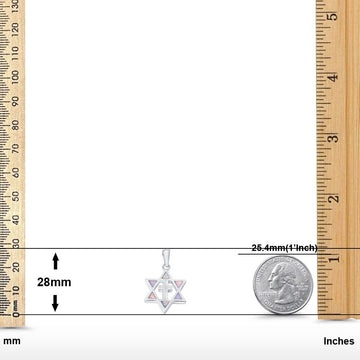 Cross Star of David Pendant Lab Created White Opal 925 Sterling Silver
